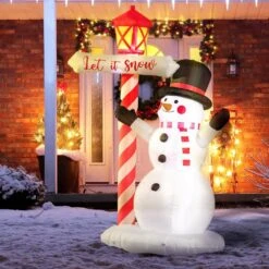 HOMCOM 6.97 Ft. H X 4.43 Ft. W Christmas Inflatables Snowman With Street Light Blow-Up Outdoor LED -Northlight Shop homcom christmas inflatables 844 713v81wt 31 1000