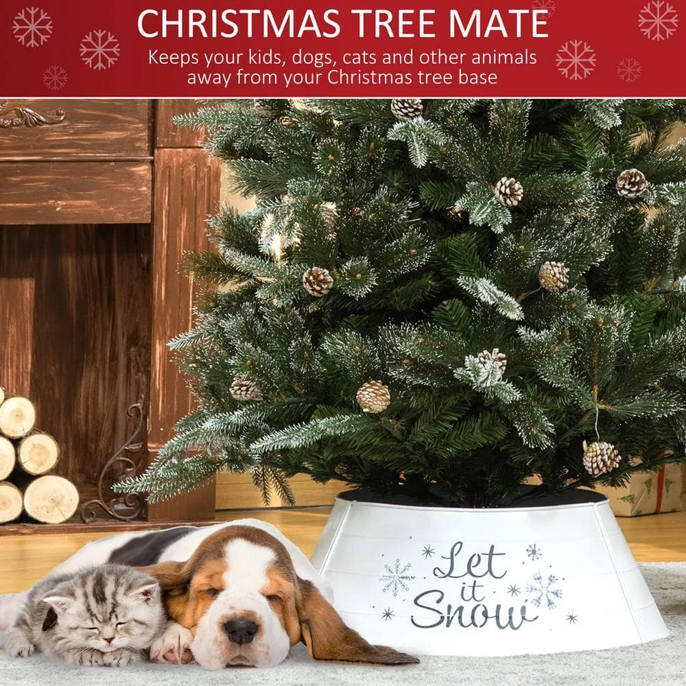 HOMCOM 26 In. White Steel Home Xmas Decoration Christmas With Snowflake Printed Christmas Tree Collar 4 HOMCOM 26 In. White Steel Home Xmas Decoration Christmas With Snowflake Printed Christmas Tree Collar - Image 4