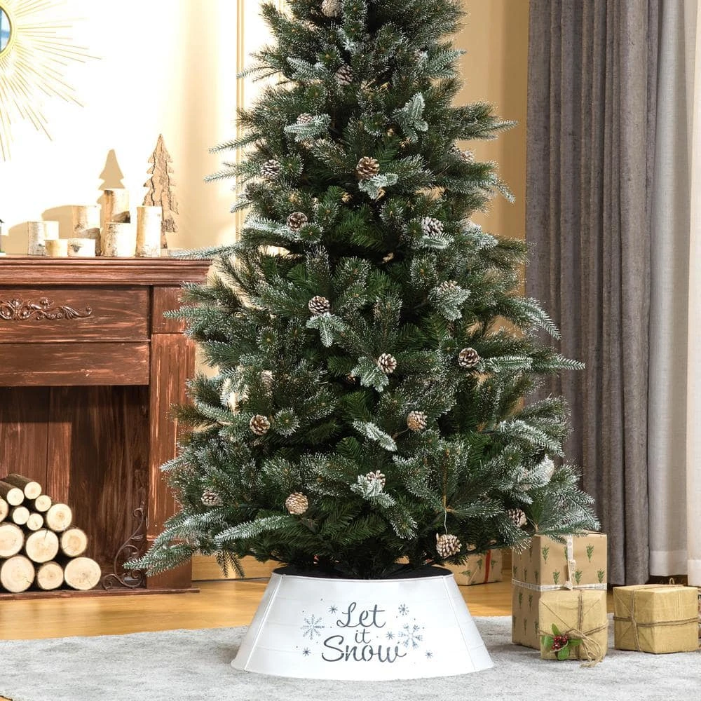 HOMCOM 26 In. White Steel Home Xmas Decoration Christmas With Snowflake Printed Christmas Tree Collar 5 HOMCOM 26 In. White Steel Home Xmas Decoration Christmas With Snowflake Printed Christmas Tree Collar - Image 5