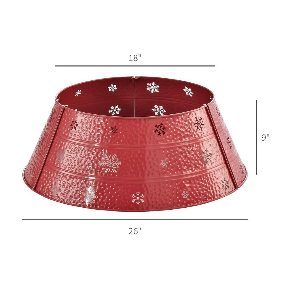 HOMCOM 26 In. Red Steel Home Xmas Decoration Christmas With Snowflake Printed Christmas Tree Collar 3 HOMCOM 26 In. Red Steel Home Xmas Decoration Christmas With Snowflake Printed Christmas Tree Collar - Image 3