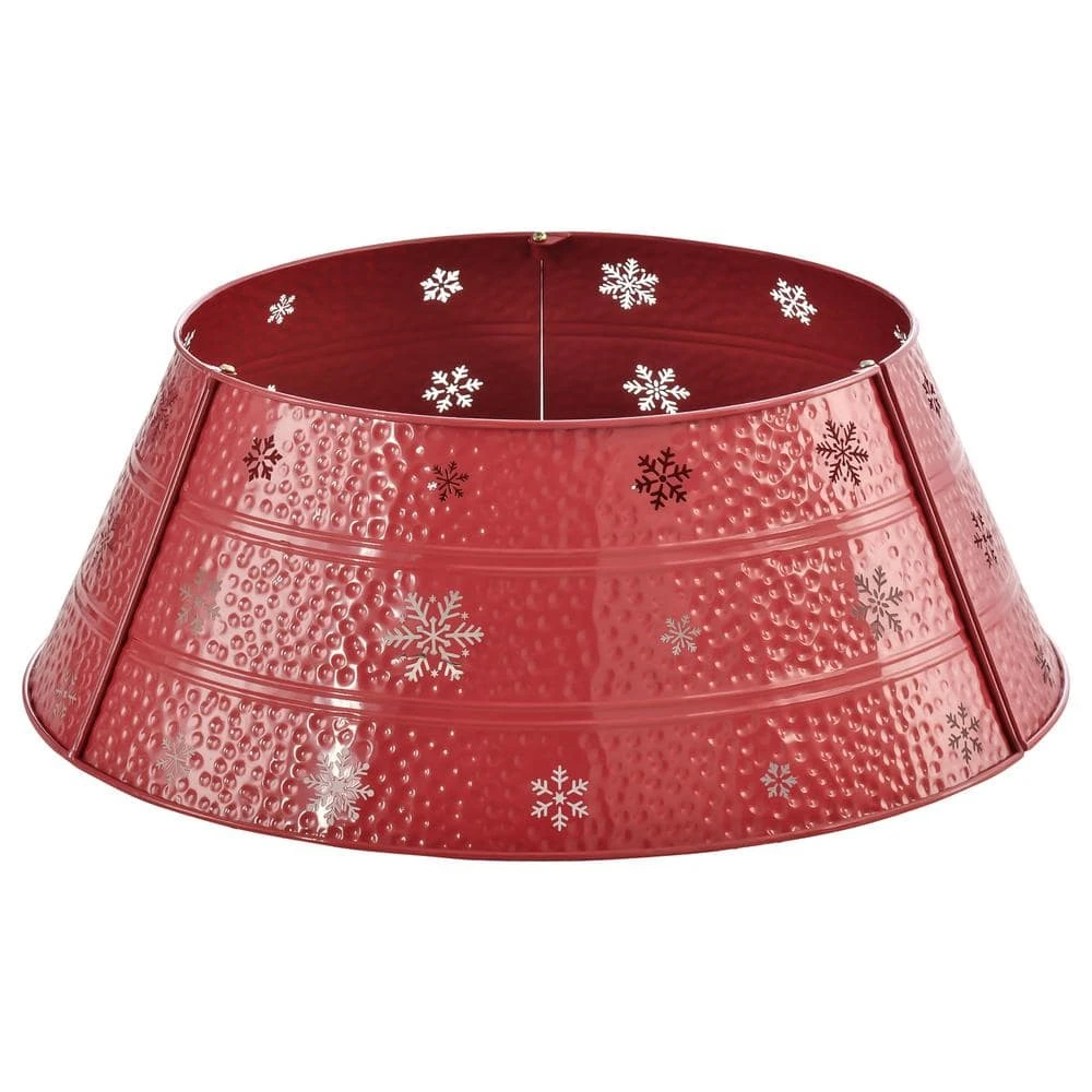 HOMCOM 26 In. Red Steel Home Xmas Decoration Christmas With Snowflake Printed Christmas Tree Collar 1 HOMCOM 26 In. Red Steel Home Xmas Decoration Christmas With Snowflake Printed Christmas Tree Collar