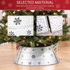 HOMCOM 26 In. Silver Steel Home Xmas Decoration Christmas With Snowflake Printed Christmas Tree Collar -Northlight Shop homcom christmas tree collars 830 428 1f 1000