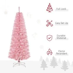 HOMCOM 6 Ft. Artificial Christmas Tree Holiday Xmas Pencil Tree Decoration With Automatic Open For Home Party, Pink -Northlight Shop homcom unlit christmas trees 830 388v01 1f 1000