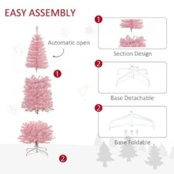 HOMCOM 6 Ft. Artificial Christmas Tree Holiday Xmas Pencil Tree Decoration With Automatic Open For Home Party, Pink -Northlight Shop homcom unlit christmas trees 830 388v01 fa 1000