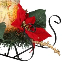 Home Accents Holiday 8.5 In. H Metal Sleigh With Poinsettias And LED Timer Candle In Glass Hurricane -Northlight Shop home accents holiday christmas candles 2404670hd 40 1000