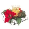 Home Accents Holiday 8.5 In. H Metal Sleigh With Poinsettias And LED Timer Candle In Glass Hurricane -Northlight Shop home accents holiday christmas candles 2404670hd 64 1000