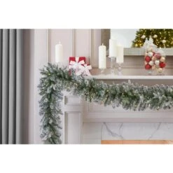 Home Accents Holiday 9 Ft Starry Light Battery Operated Flocked Frasier Fir LED Pre-Lit Garland With Timer -Northlight Shop home accents holiday christmas garland 2560130hd 1 40 1000