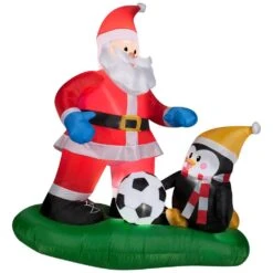Home Accents Holiday 4.99 Ft. Pre-lit LED Inflatable Santa Soccer Scene Airblown