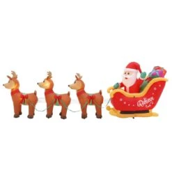 Home Accents Holiday 5 Ft. H X 14 Ft. L Airblown Inflatable Santa In Sleigh Scene