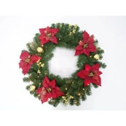 Home Accents Holiday 30 In. Pre-Lit LED Glittered Poinsettia Artificial Christmas Wreath With 35-Lights