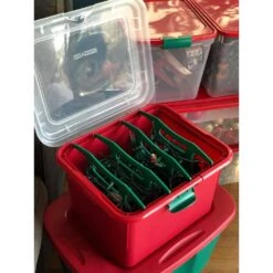 Red, Green And Clear String Light Plastic Storage Box With 4 Green Light Cord Wraps (Set Of 2) -Northlight Shop homz christmas light storage 7875rbglec 02 1f 1000