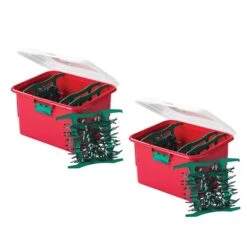 Red, Green And Clear String Light Plastic Storage Box With 4 Green Light Cord Wraps (Set Of 2)