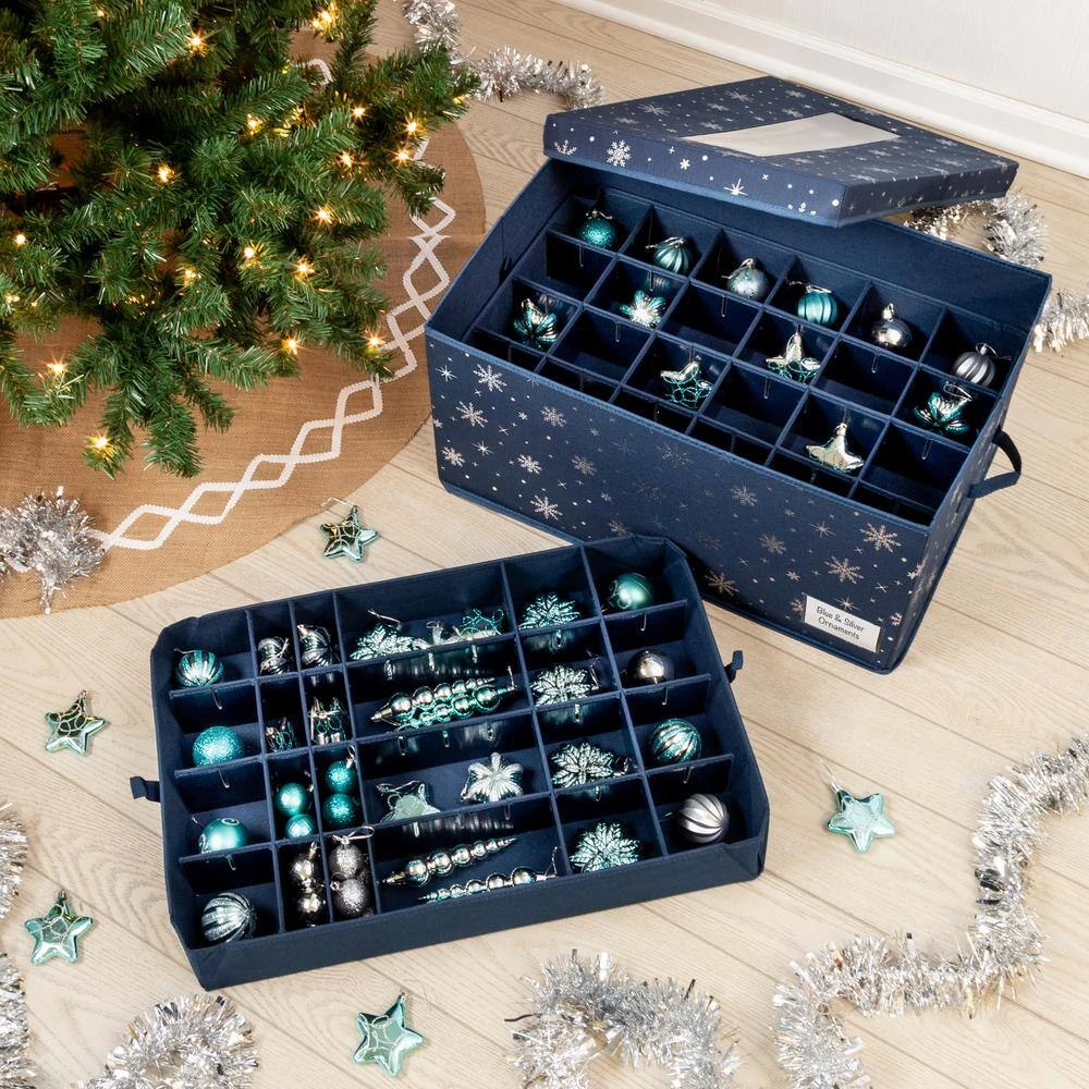 12 In. H Navy Blue Polyester Deluxe Ornament Storage Box (72 Ornaments) 7 12 In. H Navy Blue Polyester Deluxe Ornament Storage Box (72 Ornaments) - Image 7