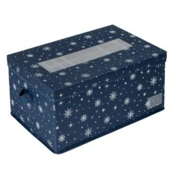 12 In. H Navy Blue Polyester Deluxe Ornament Storage Box (72 Ornaments)