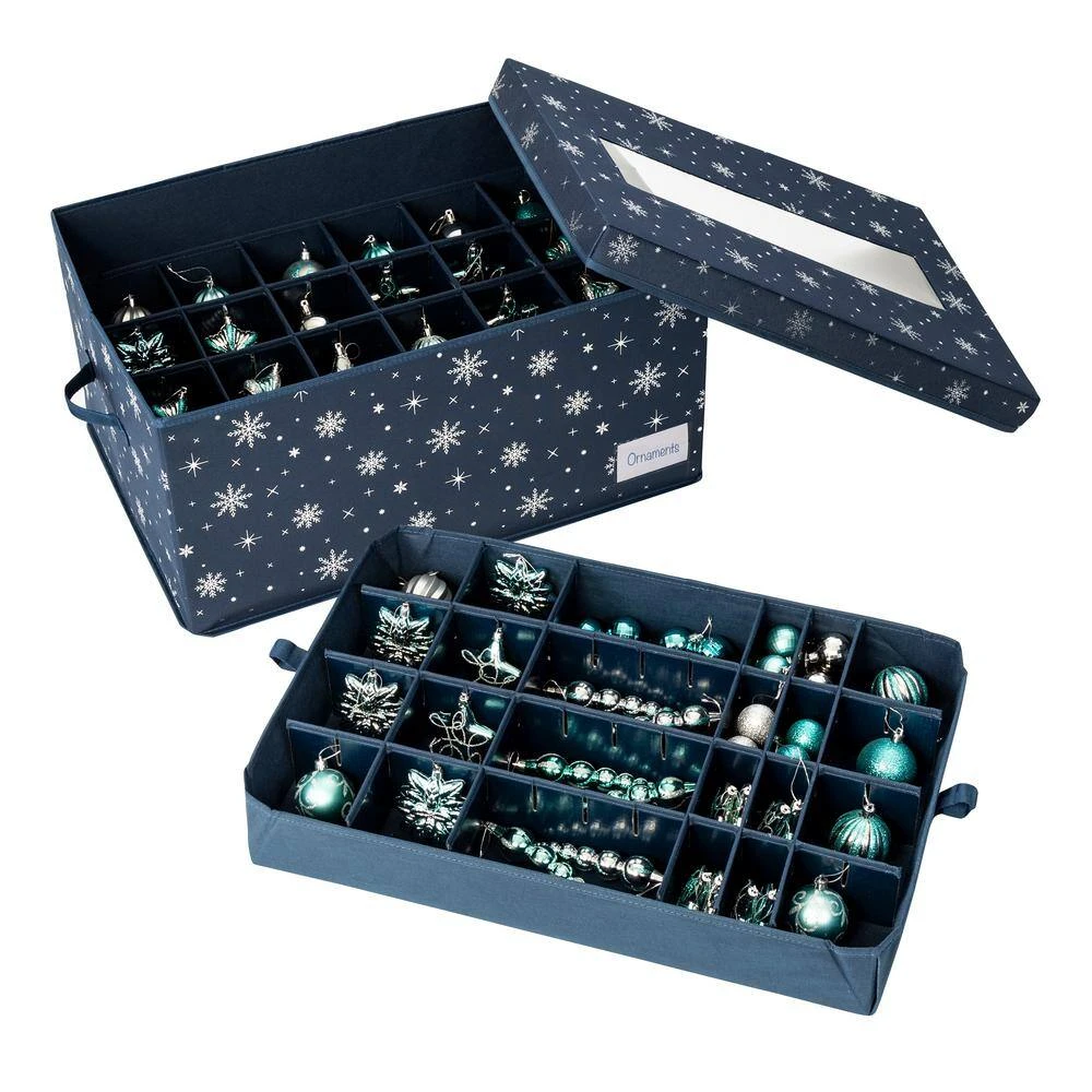 12 In. H Navy Blue Polyester Deluxe Ornament Storage Box (72 Ornaments) 2 12 In. H Navy Blue Polyester Deluxe Ornament Storage Box (72 Ornaments) - Image 2