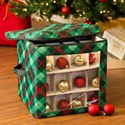 15 In. H Red And Green Plaid Polyester Holiday Ornament Storage Box (48-Ornaments) -Northlight Shop honey can do decoration storage sft 09557 31 1000