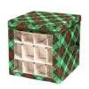 15 In. H Red And Green Plaid Polyester Holiday Ornament Storage Box (48-Ornaments)