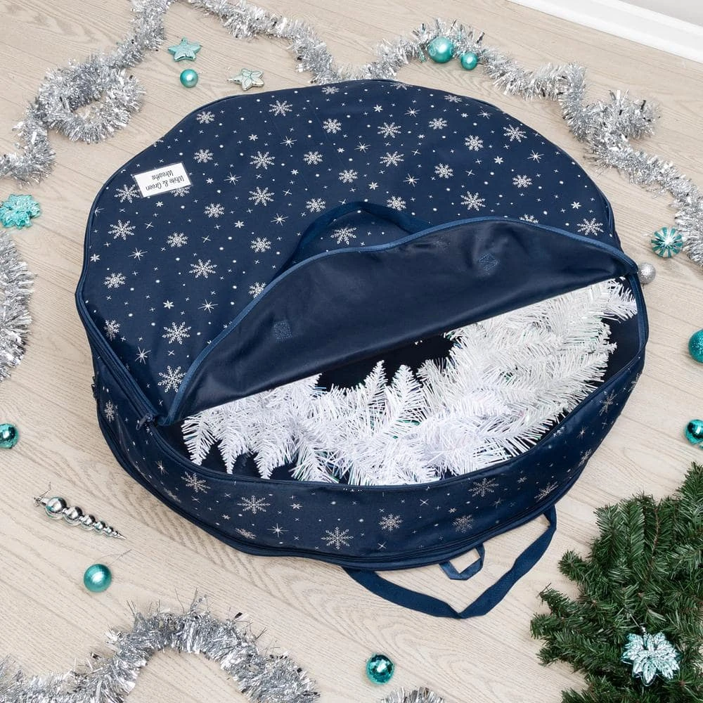 36 In. Artificial Wreath Storage Bag In Navy Blue And Silver 8 36 In. Artificial Wreath Storage Bag In Navy Blue And Silver - Image 8