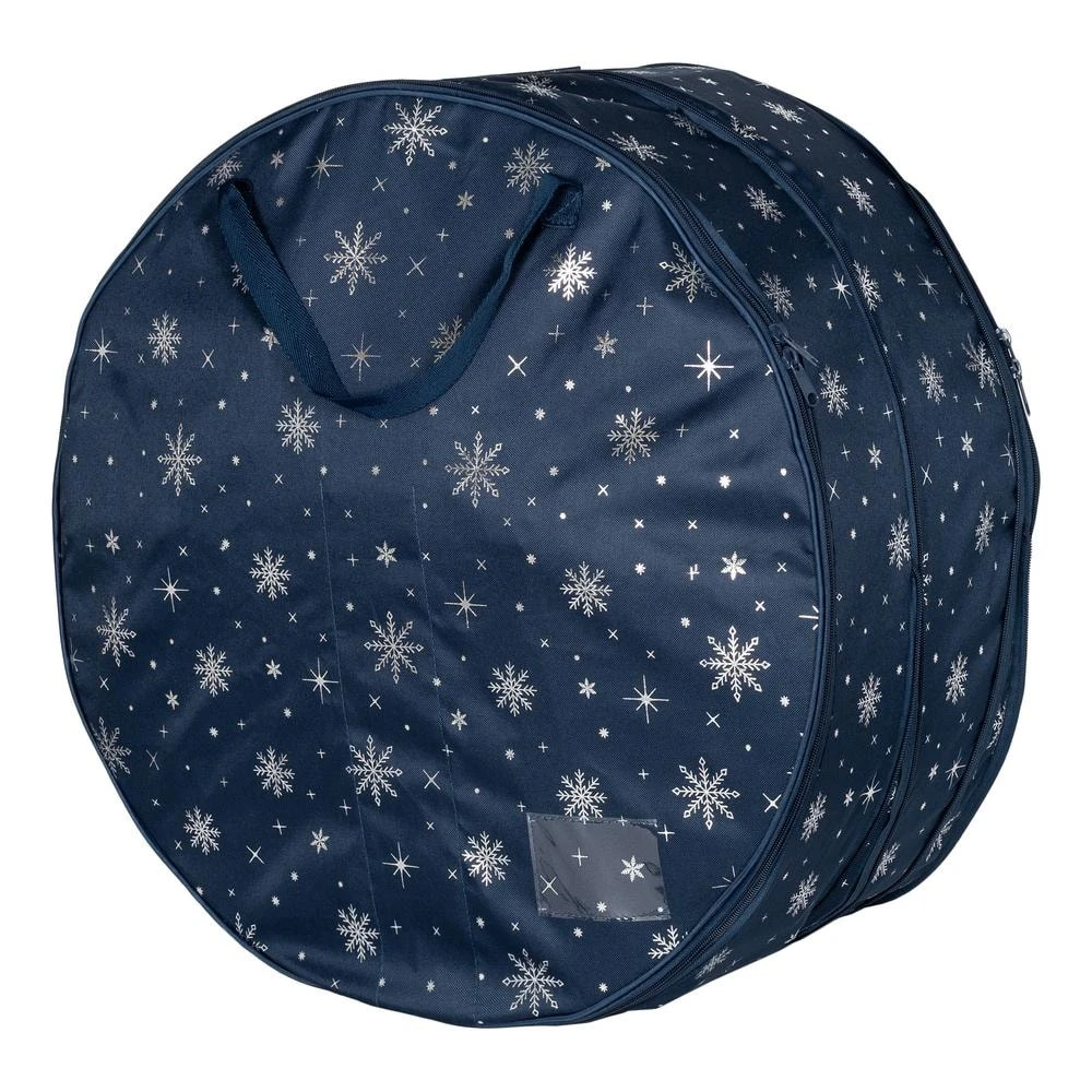 36 In. Artificial Wreath Storage Bag In Navy Blue And Silver 1 36 In. Artificial Wreath Storage Bag In Navy Blue And Silver
