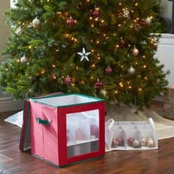 Holiday Ornament Cube Red With Green Trim/27 -Northlight Shop household essentials decoration storage 552red 31 1000