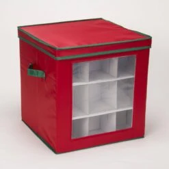 Holiday Ornament Cube Red With Green Trim/27 -Northlight Shop household essentials decoration storage 552red 4f 1000