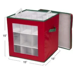 Holiday Ornament Cube Red With Green Trim/27 -Northlight Shop household essentials decoration storage 552red 76 1000