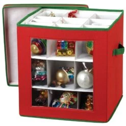Holiday Ornament Cube Red With Green Trim/27 -Northlight Shop household essentials decoration storage 552red 77 1000