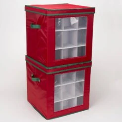 Holiday Ornament Cube Red With Green Trim/27 -Northlight Shop household essentials decoration storage 552red c3 1000