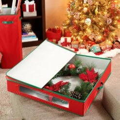 Red And Green Storage Box For Wreaths Up To 30 In. Artificial 15 Red And Green Storage Box For Wreaths Up To 30 In. Artificial -Northlight Shop household essentials wreath storage 584red 1 31 1000