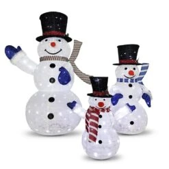 4ft Multicolor Metal And Fabric Christmas Collapsible Snowman Yard Lights (Set Of 3), Holiday Seasonal Decor