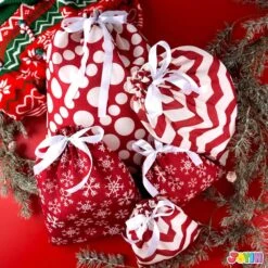 6 Pieces Fabric Gift Bags Red Elegant Color With 3 Sizes For Each Season, Holiday Present Giving -Northlight Shop joyfy christmas gift bags 11087 b 76 1000