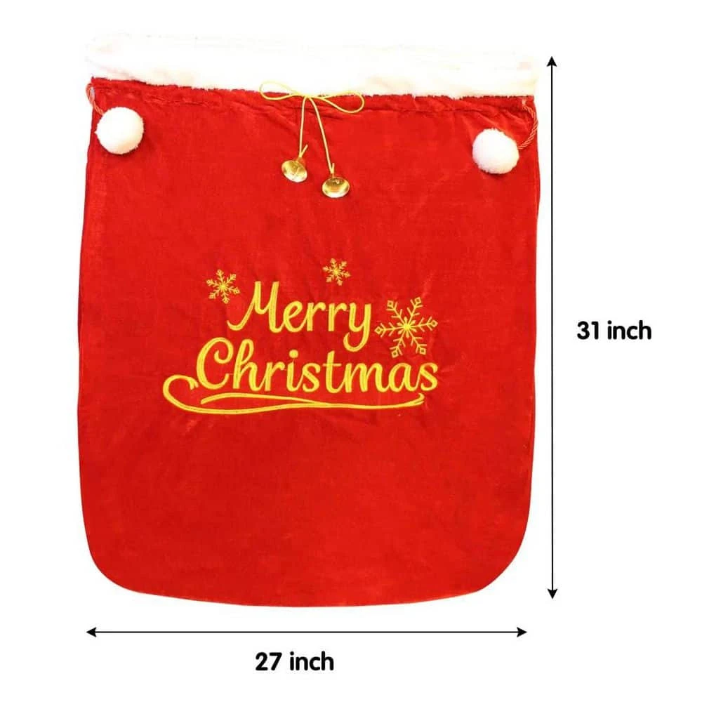 Christmas Large Gift Bags 31 X 27 In. W/ Cord Drawstring, Red Santa Sack For Indoor Xmas Give Decoration, Large Velvet 3 Christmas Large Gift Bags 31 X 27 In. W/ Cord Drawstring, Red Santa Sack For Indoor Xmas Give Decoration, Large Velvet - Image 3