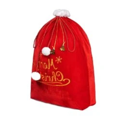 Christmas Large Gift Bags 31 X 27 In. W/ Cord Drawstring, Red Santa Sack For Indoor Xmas Give Decoration, Large Velvet