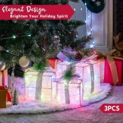 Christmas Lighted Gift Boxes, Valentine's Day Decorations Set Of 3, Light Up Present Boxes, 60 LED Multicolor Lights -Northlight Shop joyfy christmas gift bags 32122 b 4f 1000