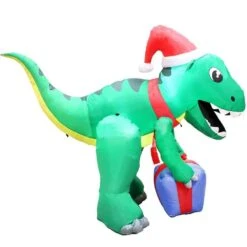 5 Ft. Tall X 3 Ft. W, Green, Red And Blue Plastic Christmas Dinosaur With Hat Inflatable -Northlight Shop joyfy christmas inflatables 30057 c3 1000