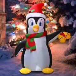 5 Ft. Tall X 2 Ft. W Black, White, Red And Green Christmas Penguin Inflatable -Northlight Shop joyfy christmas inflatables 30077 44 1000