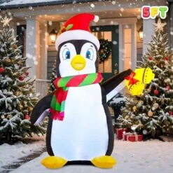 5 Ft. Tall X 2 Ft. W Black, White, Red And Green Christmas Penguin Inflatable
