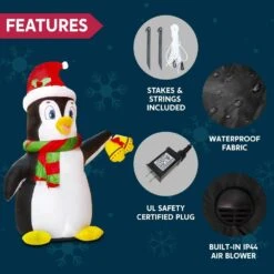 5 Ft. Tall X 2 Ft. W Black, White, Red And Green Christmas Penguin Inflatable -Northlight Shop joyfy christmas inflatables 30077 76 1000