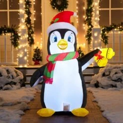 5 Ft. Tall X 2 Ft. W Black, White, Red And Green Christmas Penguin Inflatable -Northlight Shop joyfy christmas inflatables 30077 77 1000
