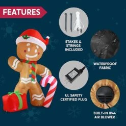 8 Ft. Christmas Inflatable Gingerbread Man With Candy Cane, Blow Up Inflatable Yard Decoration With Build-in LEDs -Northlight Shop joyfy christmas inflatables 30106 b 4f 1000