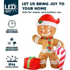 8 Ft. Christmas Inflatable Gingerbread Man With Candy Cane, Blow Up Inflatable Yard Decoration With Build-in LEDs -Northlight Shop joyfy christmas inflatables 30106 b fa 1000