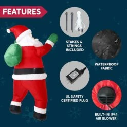 5.5 Ft. Tall Christmas Inflatable Hanging Santa With Gift Bag Decorations, Blow Up Climbing Santa With Built-in LED -Northlight Shop joyfy christmas inflatables 31704 b 44 1000