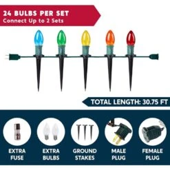 Christmas Pathway Lights, 30.75 Ft. 24 Bulbs Outdoor Christmas Decorations Lights Multicolor -Northlight Shop joyfy christmas pathway lights 31420 b 4f 1000