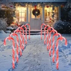 17 In. Christmas Candy Cane Lights, Christmas Pathway Lights With 72 Red, 12 Packs Candy Christmas Lights Candy Cane -Northlight Shop joyfy christmas pathway lights 32134 b 44 1000