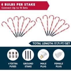 17 In. Christmas Candy Cane Lights, Christmas Pathway Lights With 72 Red, 12 Packs Candy Christmas Lights Candy Cane -Northlight Shop joyfy christmas pathway lights 32134 b c3 1000