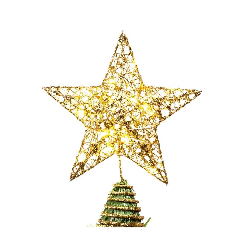 9 In Gold Glitter Star Tree Topper Metal Hallow Tree Star Lighted For Christmas Tree Decorations 1 9 In Gold Glitter Star Tree Topper Metal Hallow Tree Star Lighted For Christmas Tree Decorations