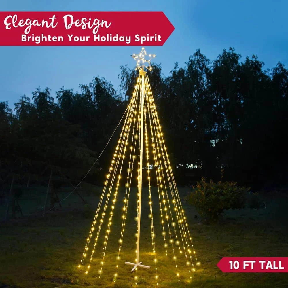 10 Ft. Cone Tree Yard Light Decorations, 560 LED Warm White Lights With Metal Stakes For Christmas 3 10 Ft. Cone Tree Yard Light Decorations, 560 LED Warm White Lights With Metal Stakes For Christmas - Image 3