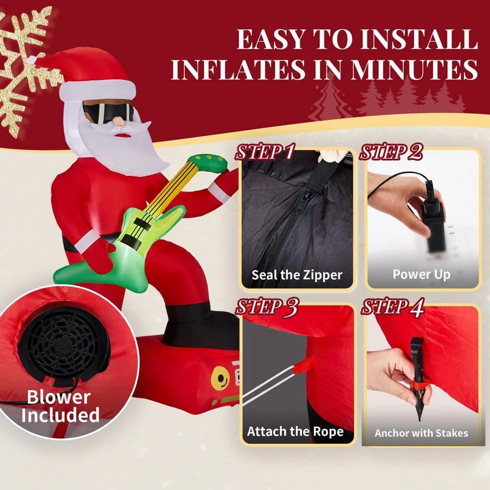 7.5 Ft. X 4.5 Ft. Lighted Black Santa Playing Electric Guitar Christmas Inflatable 5 7.5 Ft. X 4.5 Ft. Lighted Black Santa Playing Electric Guitar Christmas Inflatable - Image 5