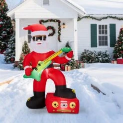 7.5 Ft. X 4.5 Ft. Lighted Black Santa Playing Electric Guitar Christmas Inflatable 8 7.5 Ft. X 4.5 Ft. Lighted Black Santa Playing Electric Guitar Christmas Inflatable -Northlight Shop karl home christmas inflatables k1g61000454 4f 1000