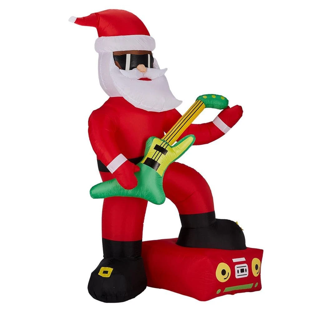 7.5 Ft. X 4.5 Ft. Lighted Black Santa Playing Electric Guitar Christmas Inflatable 1 7.5 Ft. X 4.5 Ft. Lighted Black Santa Playing Electric Guitar Christmas Inflatable